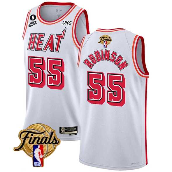 Mens Miami Heat #55 Duncan Robinson White 2023 Finals Classic Edition With NO.6 Patch Stitched Basketball Jersey->miami heat->NBA Jersey